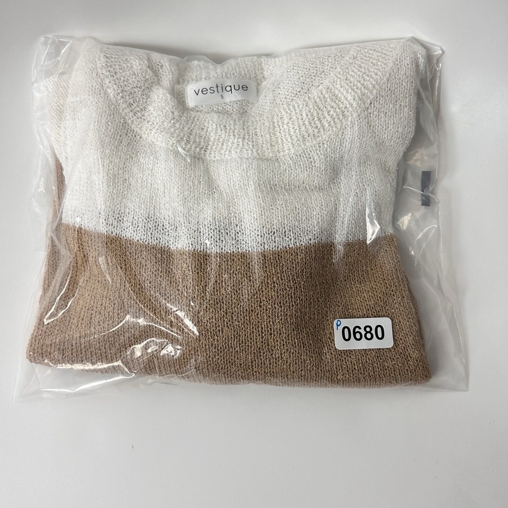Vestique Sweater‎ Womens Small White Tan Lightweight Long Sleeve Striped Top EUC - Picture 13 of 13